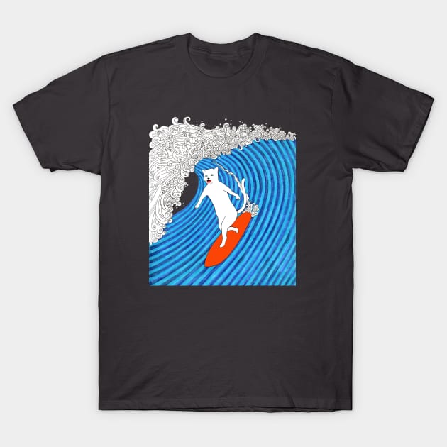 The Cat on a Big Wave T-Shirt by Nagisa